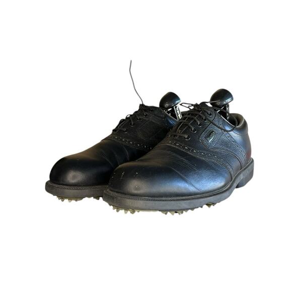 Mens FootJoy Turfmasters Solid Black Leather Golf Shoes Size 10 Spikeless - Picture 2 of 6